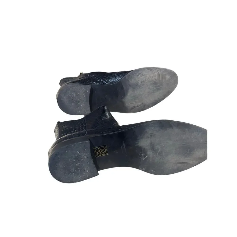 Club Monaco Trycia Black Leather Embossed Ankle Boots size 40 euro